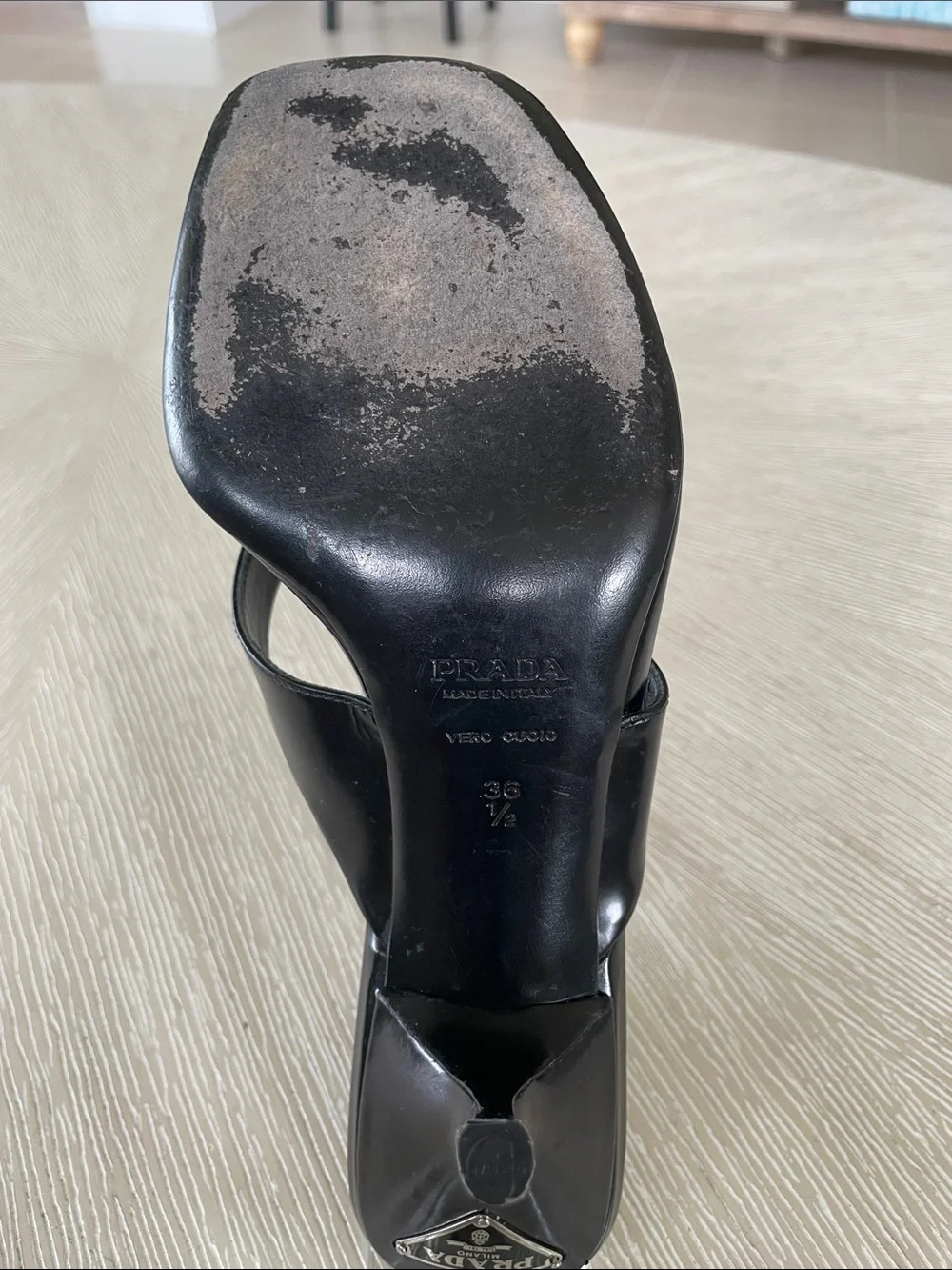 One Left Foot - Prada Black Leather Thong Sandal for Women - Sleek Slip-On